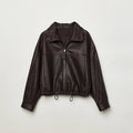 Real Leather Jacket Women Autumn High Stand Collar Drawstring Double Zippers Locomotive Retro Short Sheepskin Coat Kurtka Damska