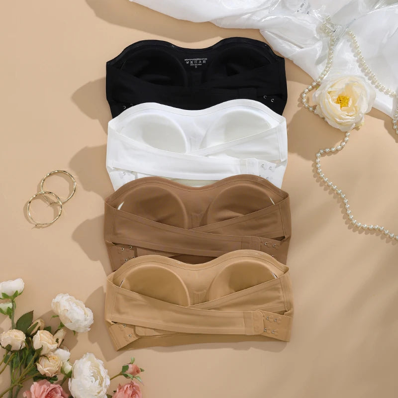 1Pc/3Pcs/Pack YMQJ Removable Padded Soft Ice Silk Traceless Women Brasseries Wire Free Seamless Bra For Women Strapless Bra