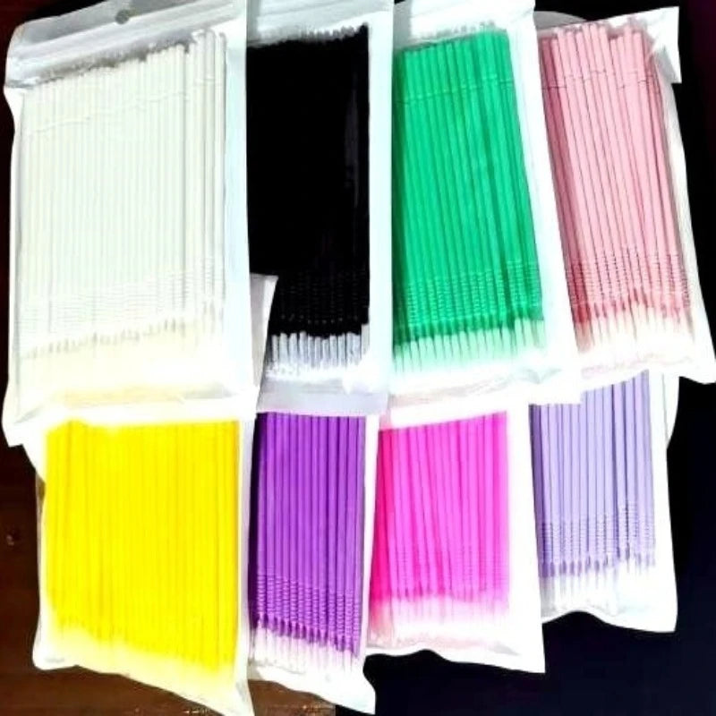 Wholesale 100pcs Long Head Bendable Micro Brushes Lash Extensions Eyelash Glue Cleaning Brush for Eyelashes