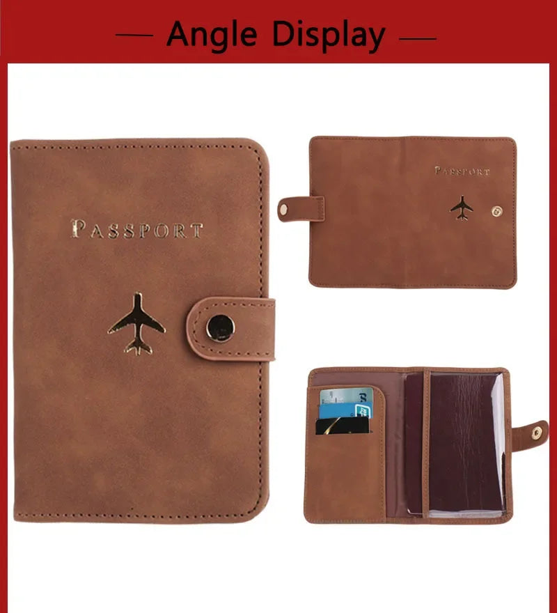 RFID Blocking Waterproof Leather Passport Holder Travel Credit Card Wallet Passport Book for Women Men Buckle Passport Cover