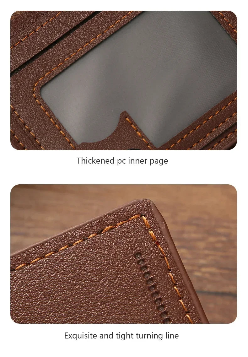 Men's Leather Short Wallet Thin Wallet Foldable Minimalist Soft Leather Wallet