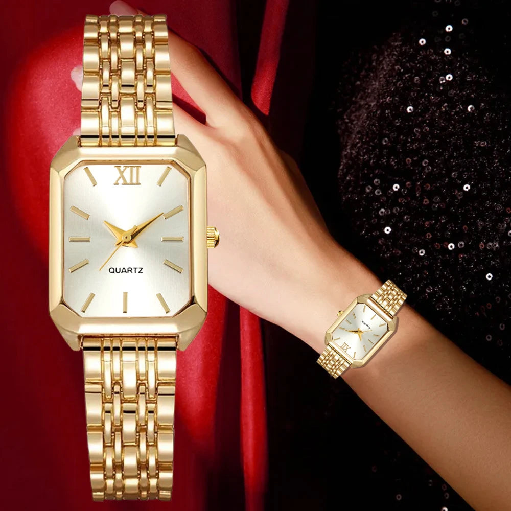 2PCS Fashion Rectangular Dial Women's Quartz Watch Love Bracelet