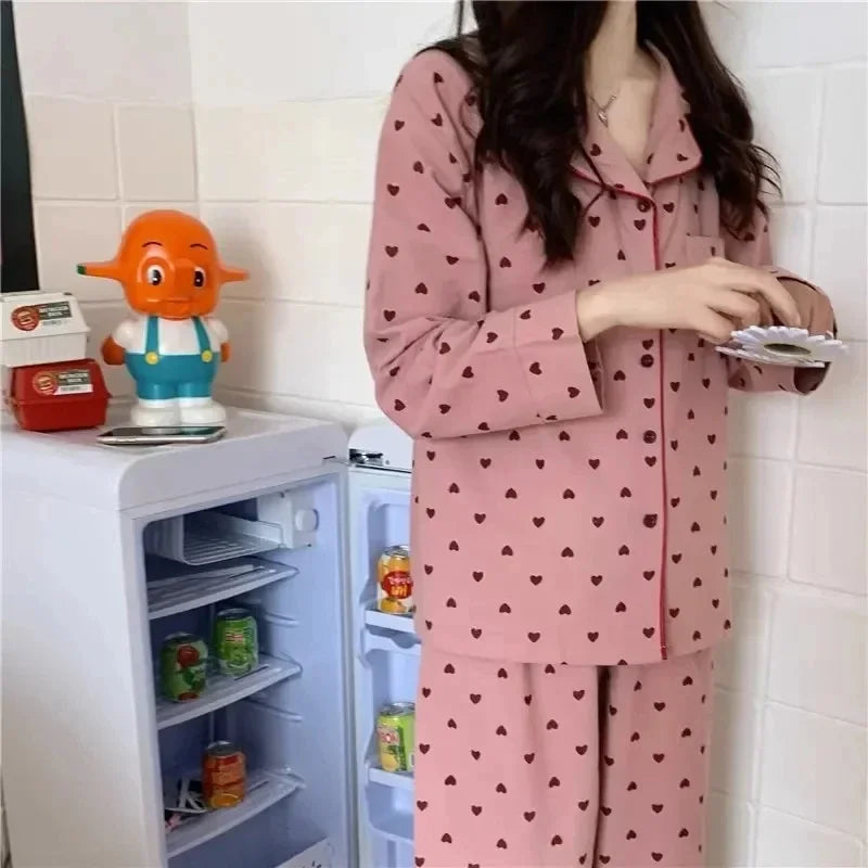 Spring and autumn new ladies' Korean pajamas home wear set for girls and students long-sleeved pajamas