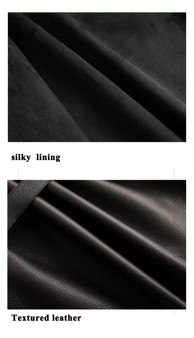 Japanese Style 2025 New Sheepskin Leather Coat for Women Elegant Square Neck Veins Skin Belt Short Jackets Coffee Jaqueta Couro
