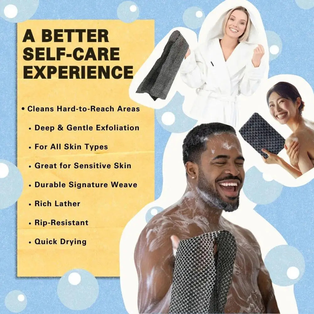 Back Scrubbing Towel Dual Sided Durable Exfoliating Body Towel Back Strap Unisex Detox Mud Back Scrub Extended Bathing Towel
