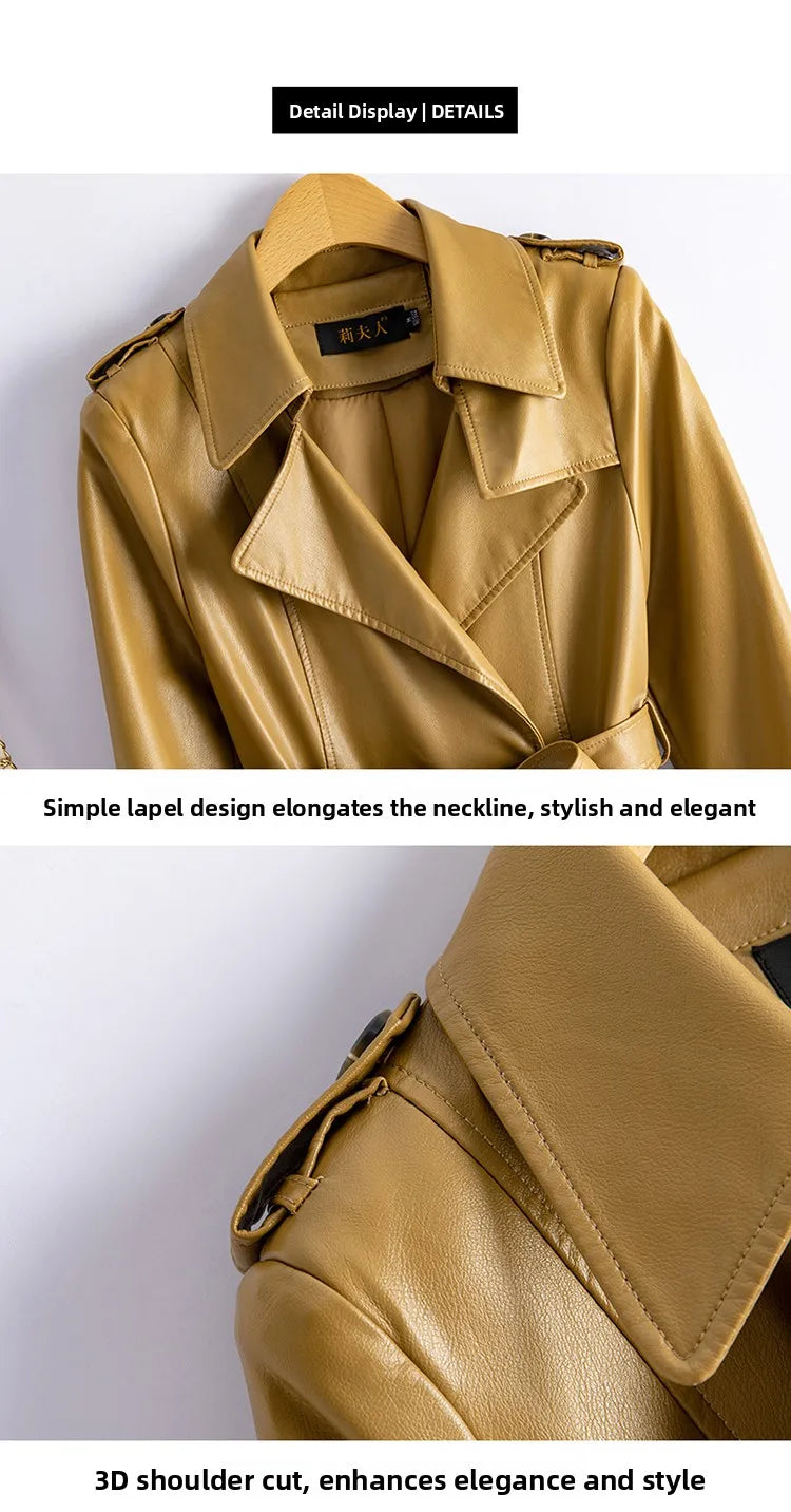Real Leather Sheepskin Coat Women's Mid-Length Over-Knee Autumn Winter New Style Korean Version Slimming Windbreaker