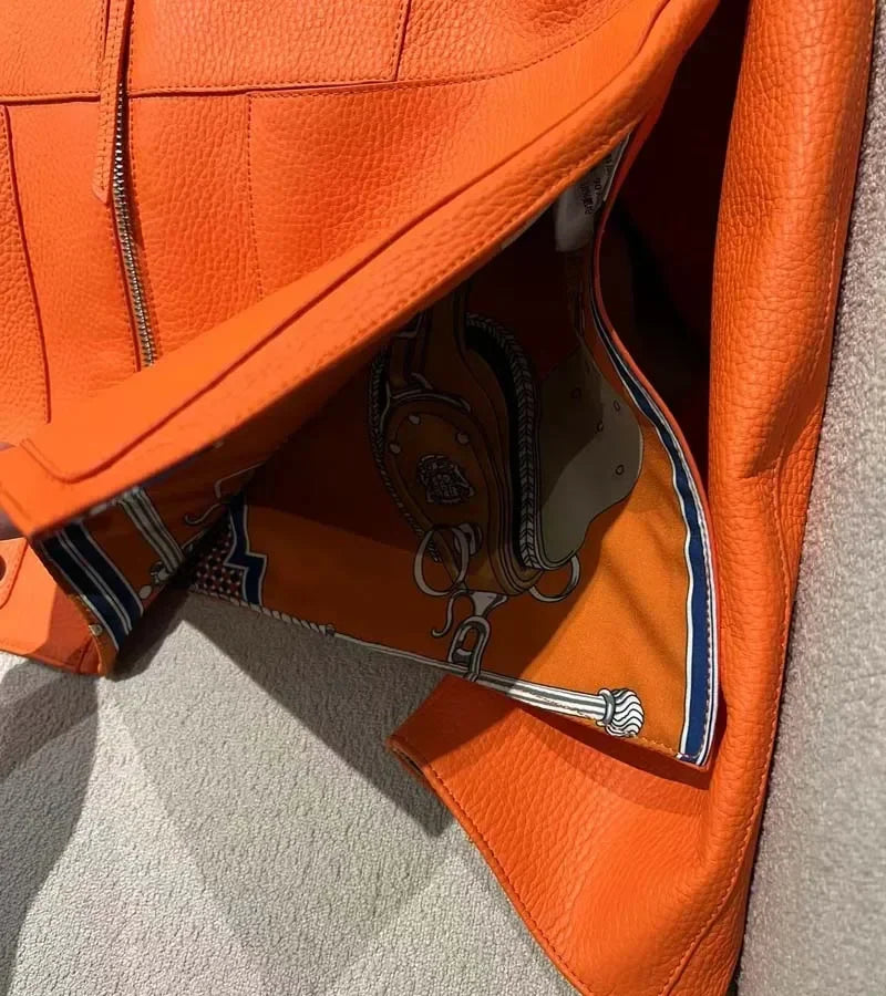 New Fashion 2026 Women Coat Spring Orange Import Real Sheepskin Jacket Floral Pattern Lining Short Length Big Pockets