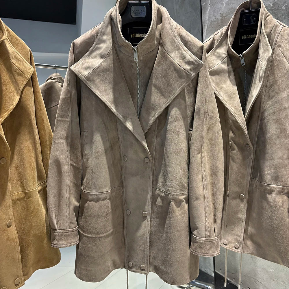 YOLOAgain 2025 Autumn Oversized Leather Jacket Coat Women High Quality Suede Jacket