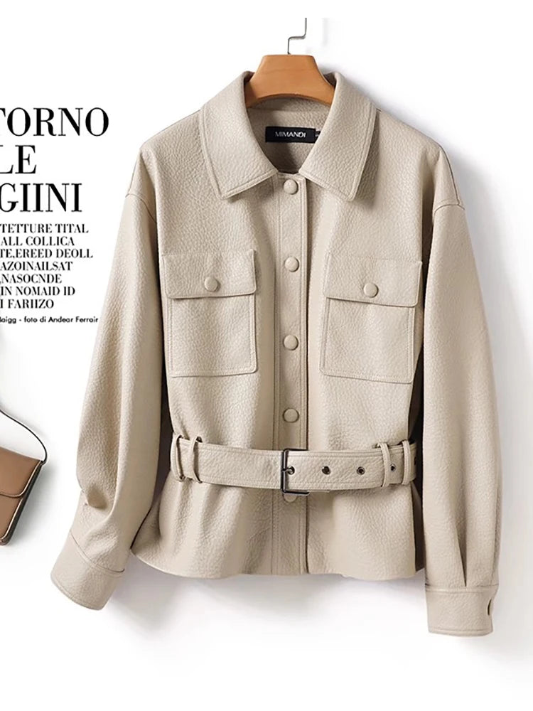 fashion genuine leather jacket woman, 2025 autumn sheepskin coat