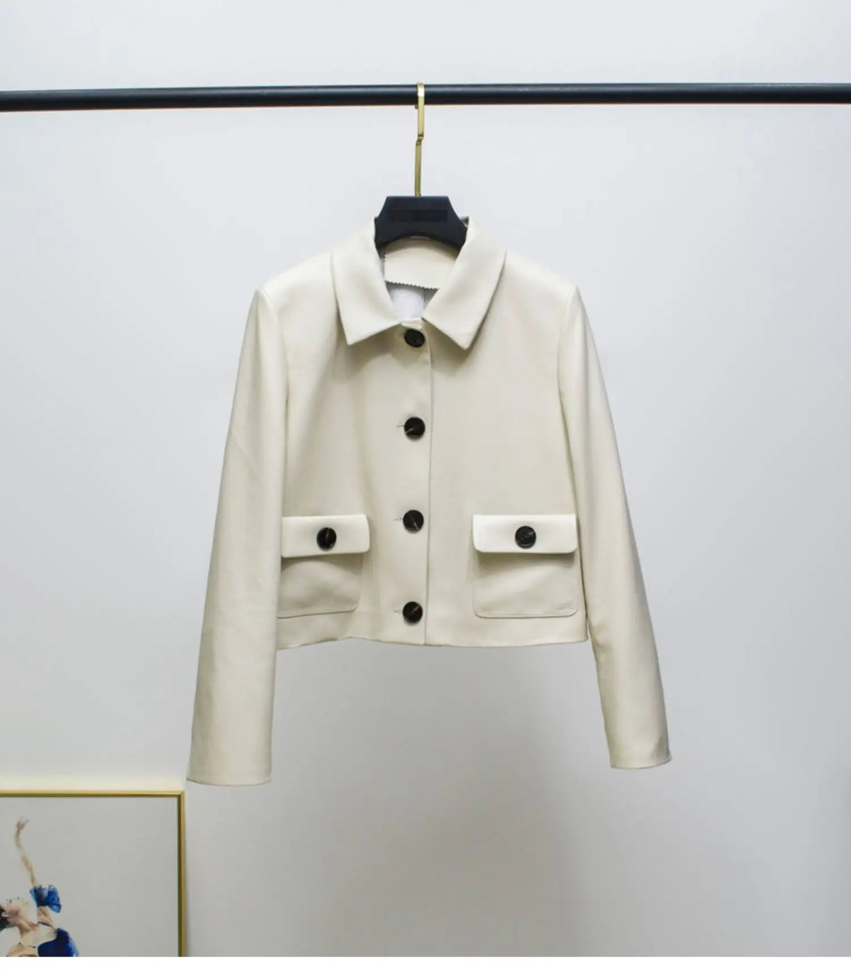 Women Genuine Leather Jacket 2025 Winter Female Square Collar Pocket Single-Breasted Slim Short Coat Mujer Outwear Blazer Kurtki