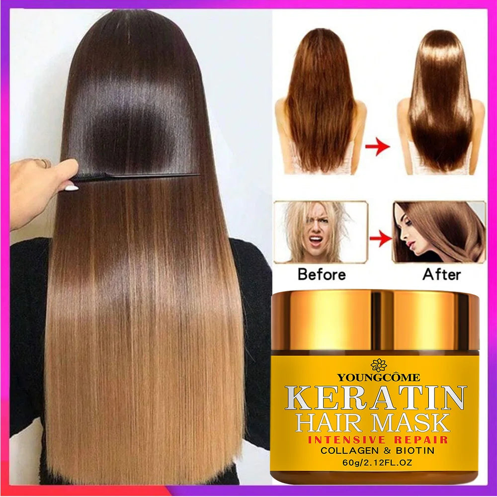 Biotin Collagen Keratin Hair Mask for Dry Damaged Hair, Deep Repair Conditioning Treatment with Nourishing Essential Oils