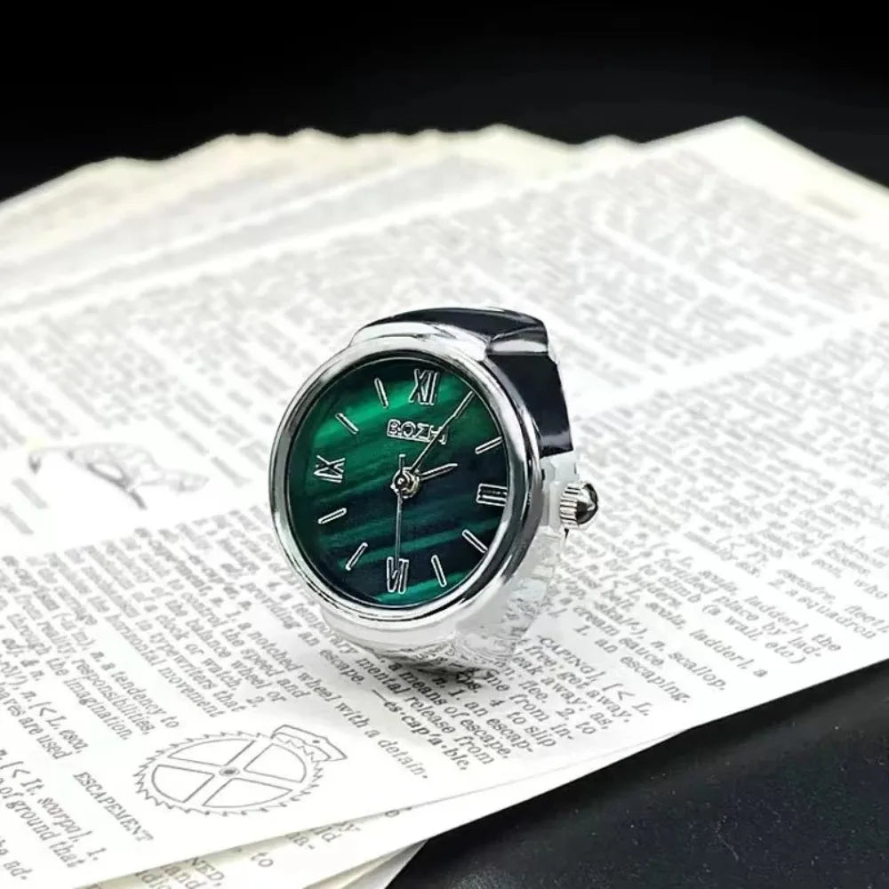New Hot Selling Creative Alloy Shell Finger Round Green Dial Couple Men's And Women's Ring Watch