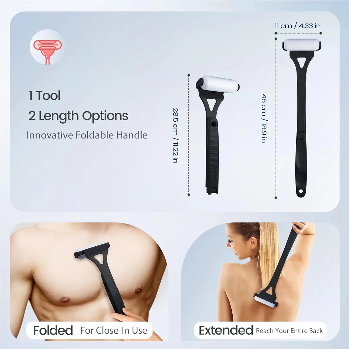 Lotion Applicator Self Sunscreen Tanning Back Applicator Stick Portable Long Handle Foldable With Two Replacement Heads