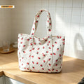 HOMEFISH Corduroy Strawberry Handbag Large Capacity Women Tote Bag Versatile Shoulder Commuter Beach Bag