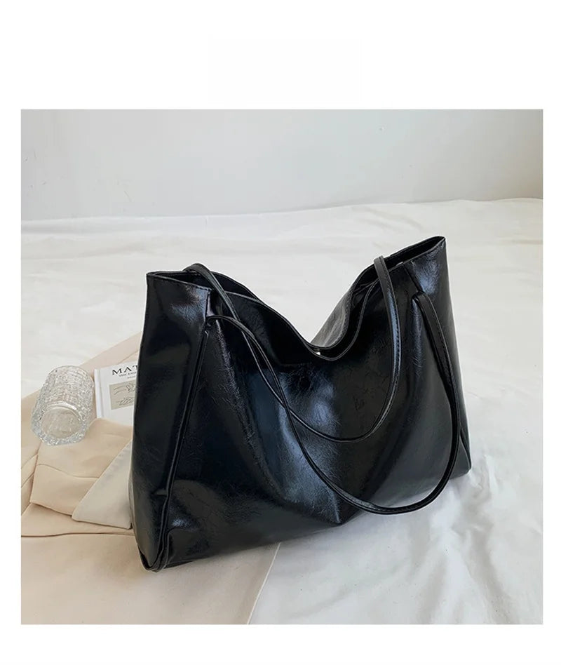 Women Tote Bag Fashion Underarm Pouch Large Capacity Soft Pu Leather Shoulder Bag Retro Crossbody Bag Casual Portable BucketBags
