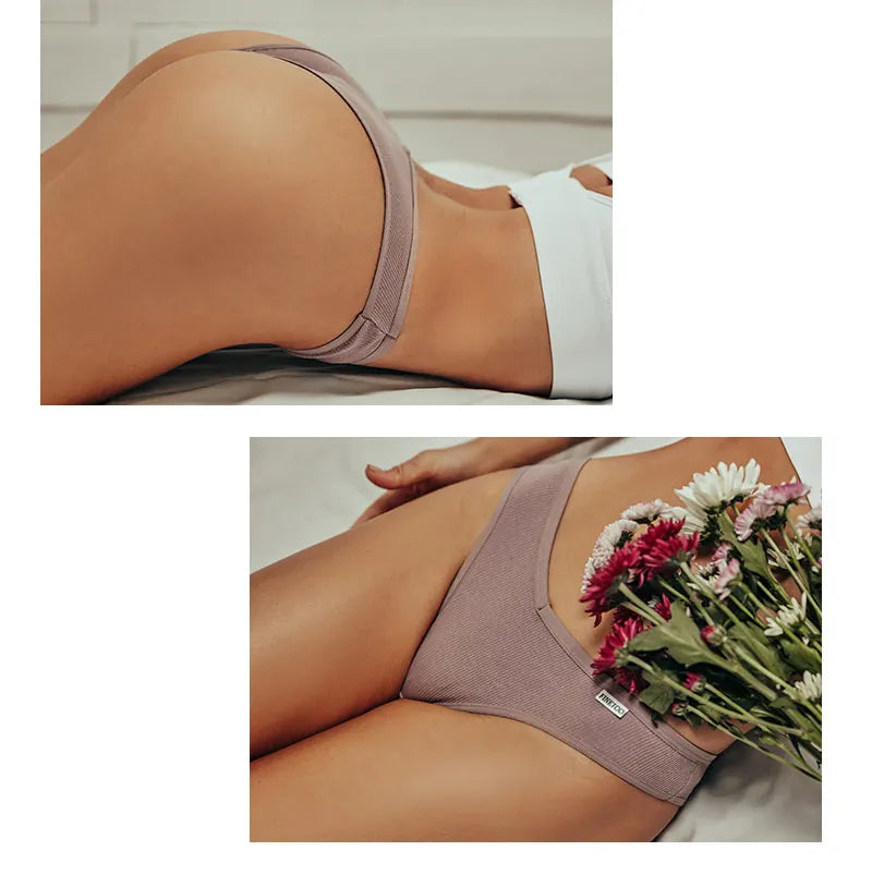 5Pcs/Set Women Cotton Brazilian Panties V Waist Female Underwear Comfortable Underwear Low Rise T-Back Bikini Girls Lingerie New