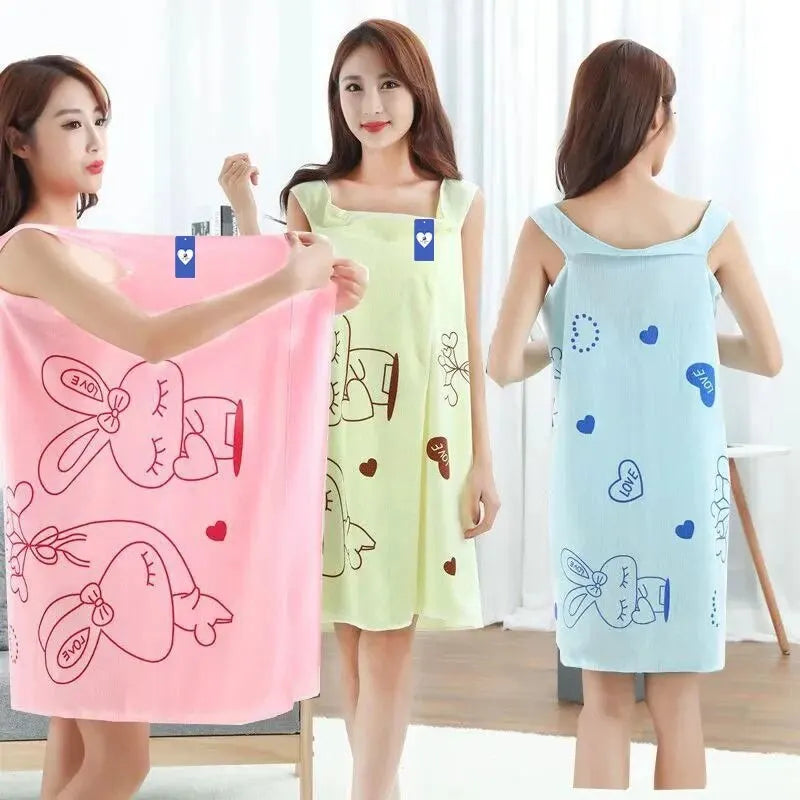 Love Rabbit Thickened Wearable Bath Towel Adult Women Absorbent Chest Bath Skirt for Sauna And Steam Wipe