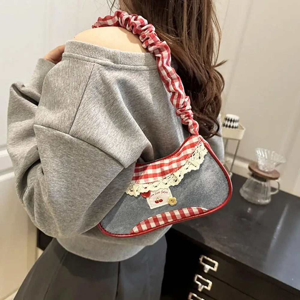 Fashion Grid Mini Handbags Adjustable Shoulder Strap Korean Hand-held Commuting Bag Single-shoulder Crossbody Bag Underarm Pouch