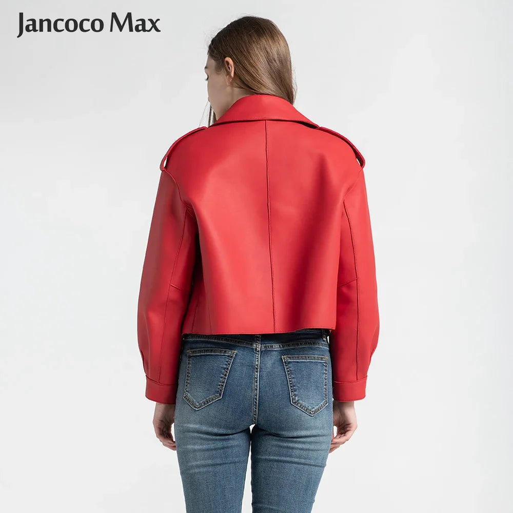 Sheepskin Coat For Women Leather Jacket Winter Spring Moto Biker Genuine Top Quality Black S7547