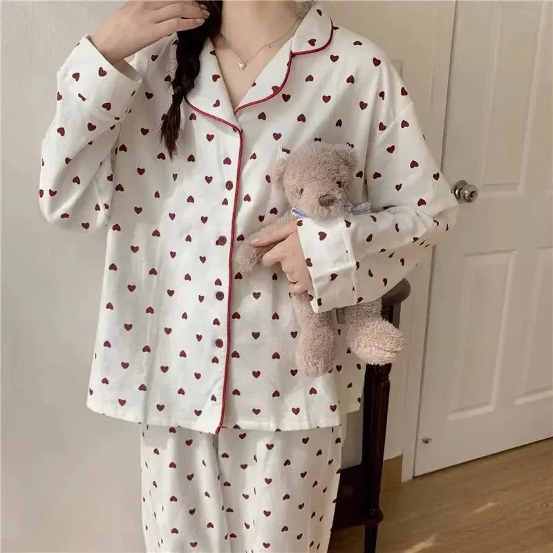 Spring and autumn new ladies' Korean pajamas home wear set for girls and students long-sleeved pajamas