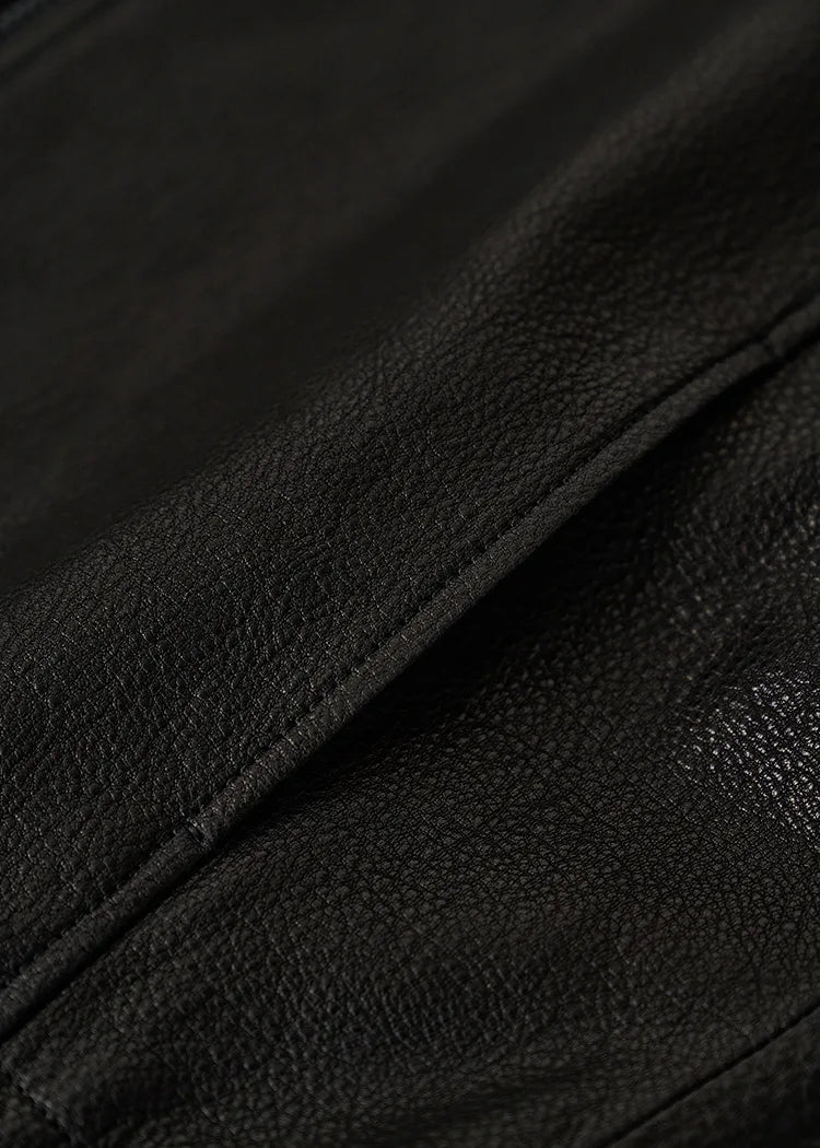 Real Leather Jacket Women Autumn High Stand Collar Drawstring Double Zippers Locomotive Retro Short Sheepskin Coat Kurtka Damska