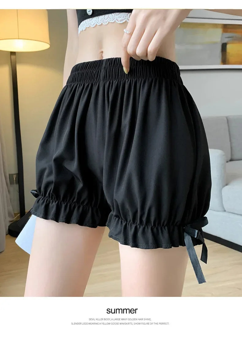 Women Lace Short Panties Imitation Silk Ruffle Bloomers Anti Exposure Safety Pants Lolita Satin Knickers Shorts Dress Pettipant