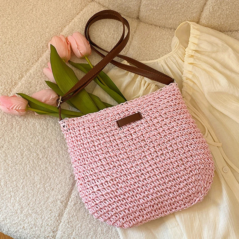 Bohemian Straw Beach Bags For Women High Capacity Handmade Shoulder Bag Casual Woven Totes Bag Shopping Clutch Handbag Purse