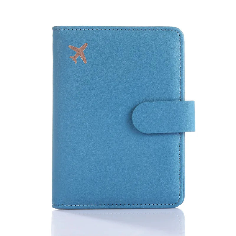 RFID Blocking Waterproof Leather Passport Holder Travel Credit Card Wallet Passport Book for Women Men Buckle Passport Cover