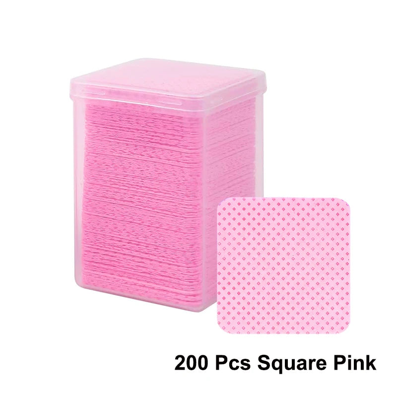 200Pcs/Box Lint Free Nail Wipes Eyelash Extension Glue Wipes Cleaner Cloth Non-Woven Fabric Nail Gel Remover Cotton Pad