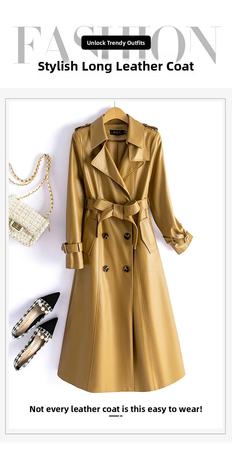 Real Leather Sheepskin Coat Women's Mid-Length Over-Knee Autumn Winter New Style Korean Version Slimming Windbreaker