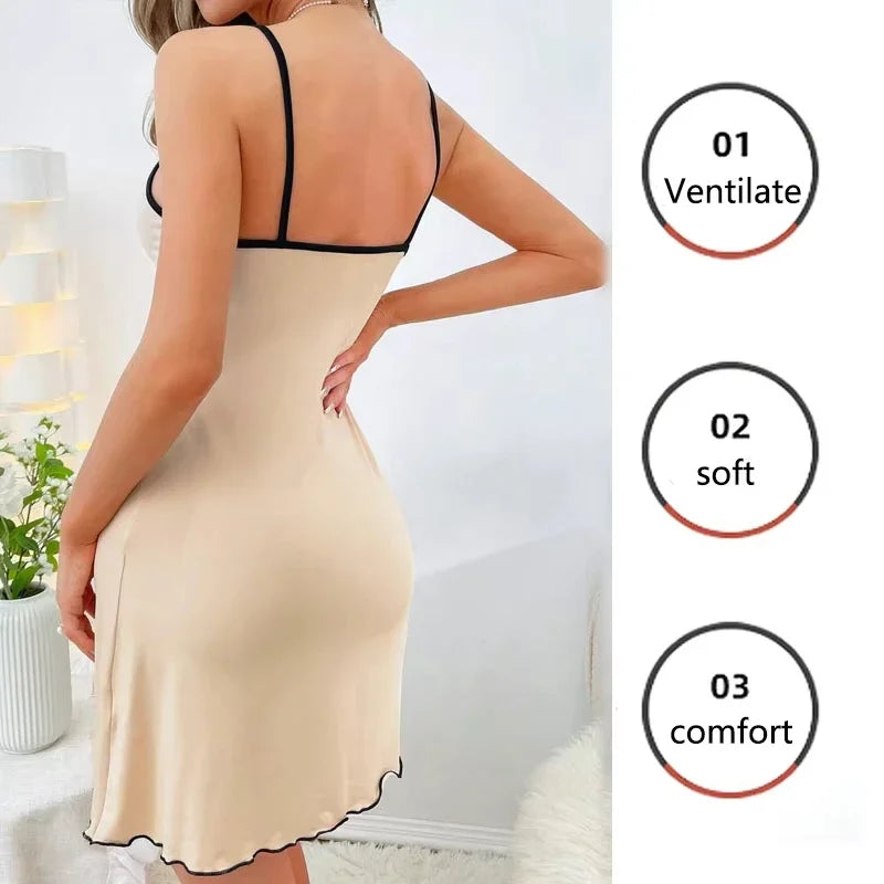 2026 New Women's Autumn Home Clothes Printed Cute Bear Strap Skirt Off Shoulder Pajamas Home Fashion Contrast Ruffle Edge Dress