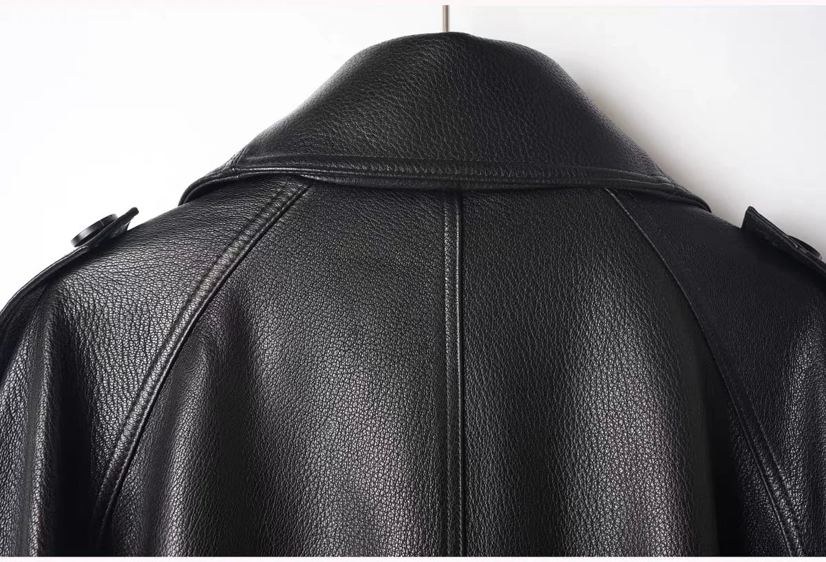 Fashion Real Leather Jacket for Women Modern Genuine Sheepskin Stand Up Collar Short Silhouette Coat Winter Tops Lapel