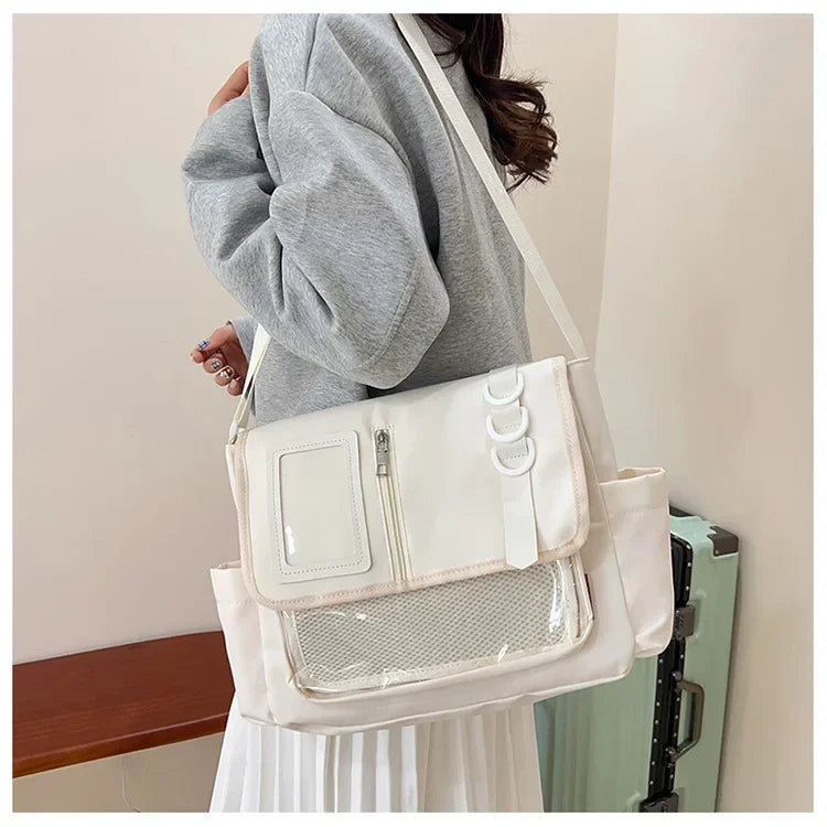 Y2K Japanese Harajuku School Bags for Girls New Transparent Itabag Shoulder Crossbody Bag DIY Badges Display Plate Ita Bag