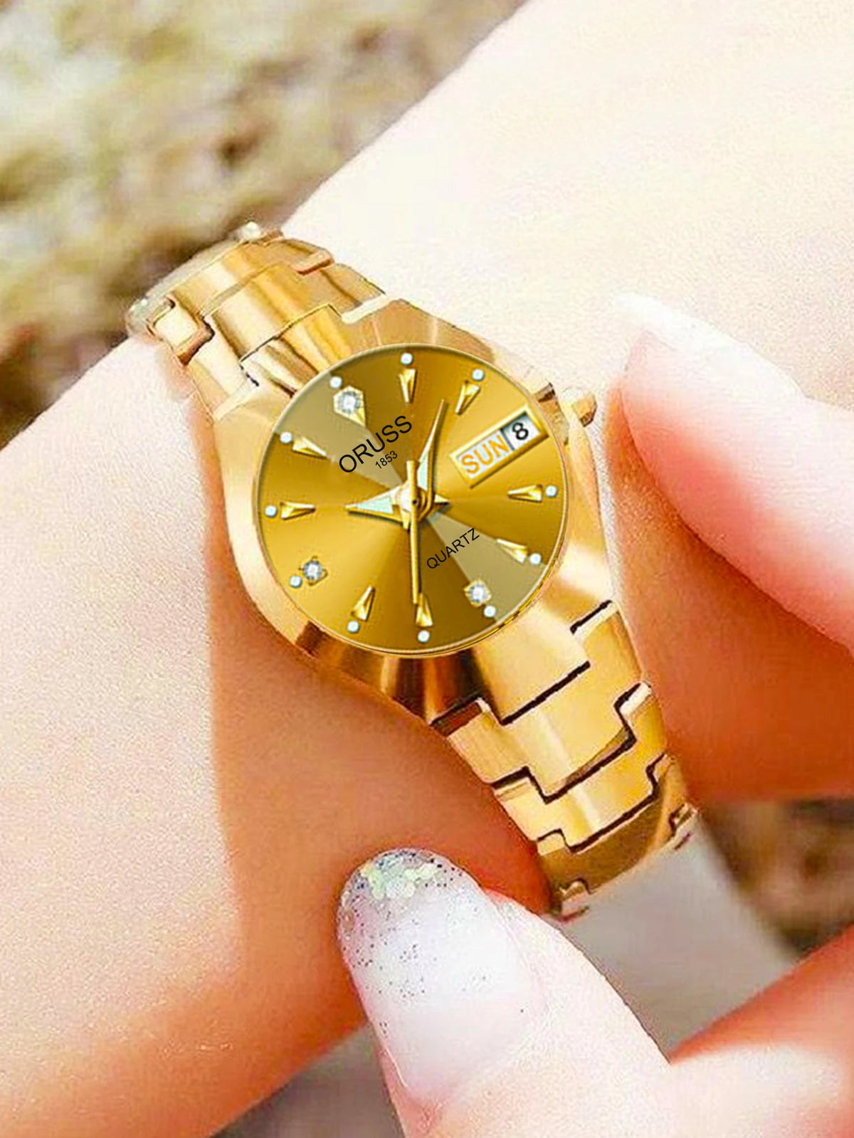ORUSS Couple Watch Waterproof Casual Fashion Women Men Quartz Watches Ladies Stainless Date Week Men Clock Lover's Date Gift