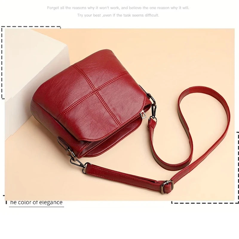 Women Vintage PU Leather Crossbody Bag Casual Daily Mini Shoulder Handbag Multi‑Layer Zipper Pocket Design Adjustable Strap Ligh