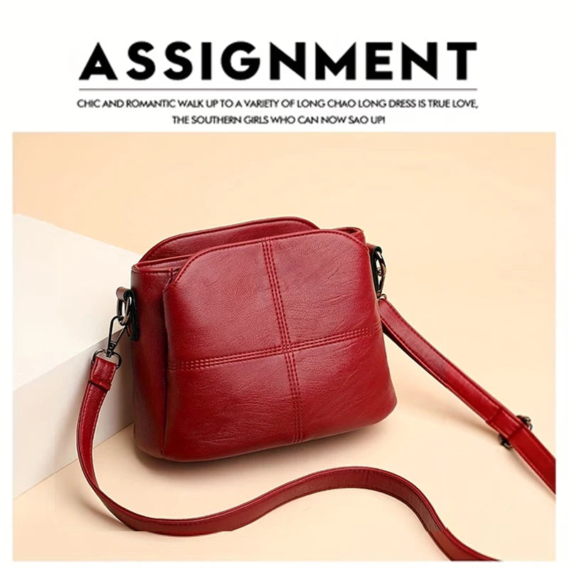 Women Vintage PU Leather Crossbody Bag Casual Daily Mini Shoulder Handbag Multi‑Layer Zipper Pocket Design Adjustable Strap Ligh