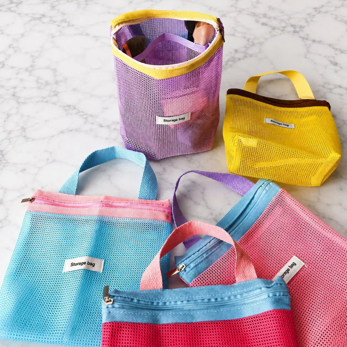 Homefish Foldable Mesh Cosmetic Bag Ins Style Bright Color Portable Women Summer Toiletry Storage Bag Beach Makeup Pouch
