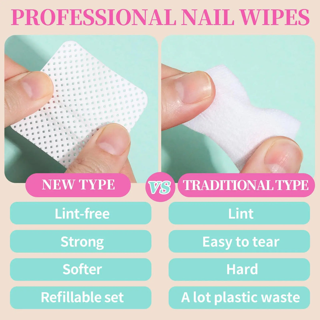 200Pcs/Box Lint Free Nail Wipes Eyelash Extension Glue Wipes Cleaner Cloth Non-Woven Fabric Nail Gel Remover Cotton Pad