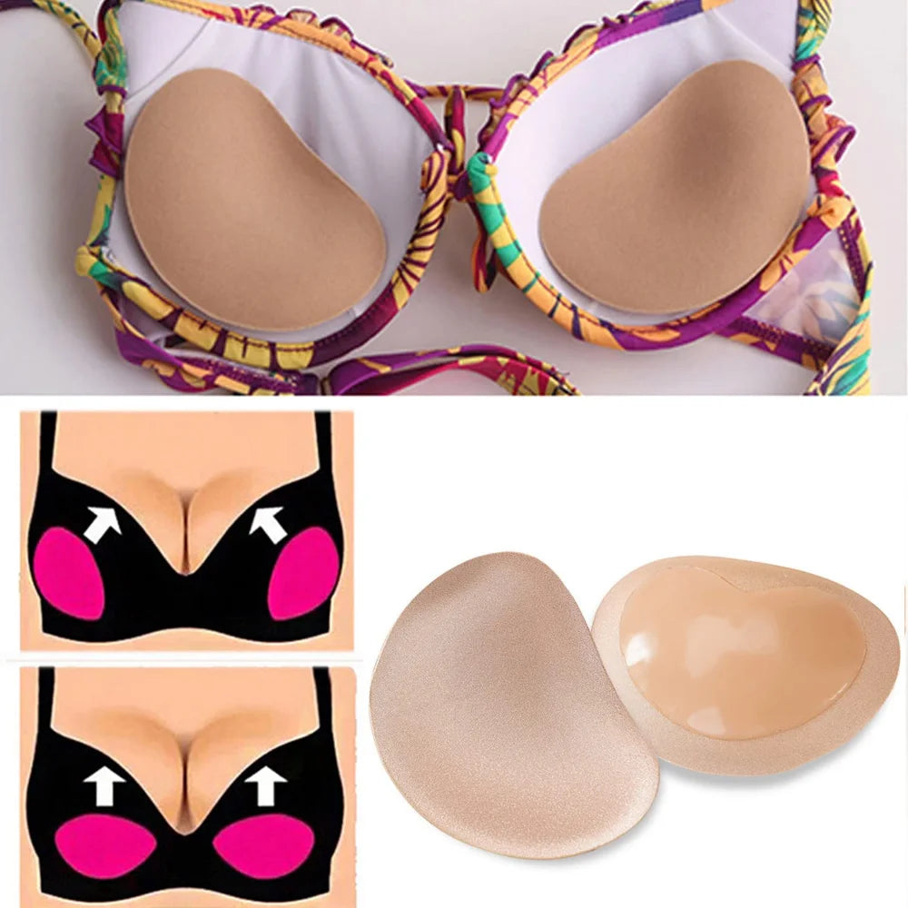 1Pair Chest Push Up Sticky Bra Thicker Sponge Bra Pad Breast Lift Up Enhancer Silicone Removeable Inserts Swimsuit Invisible Bra