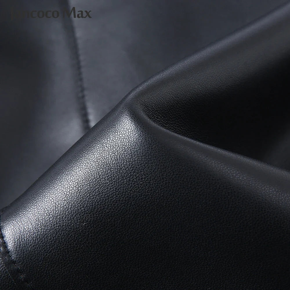 Sheepskin Coat For Women Leather Jacket Winter Spring Moto Biker Genuine Top Quality Black S7547