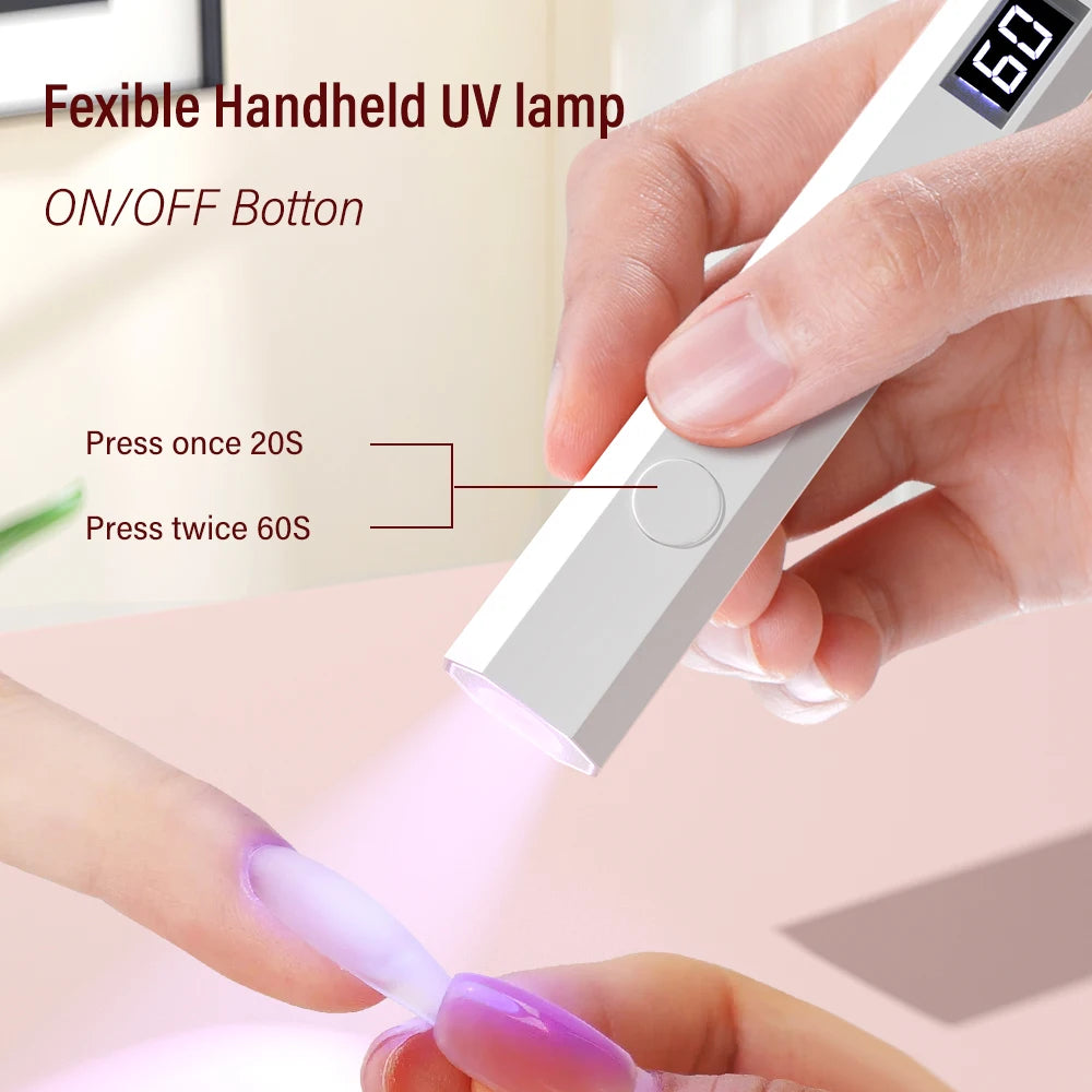 YIKOOLIN Portable Rechargeable UV LED Nail Dryer Mini Gel Polish Curing Lamp 2 Timing Modes USB Charging Manicure Tool Home Use