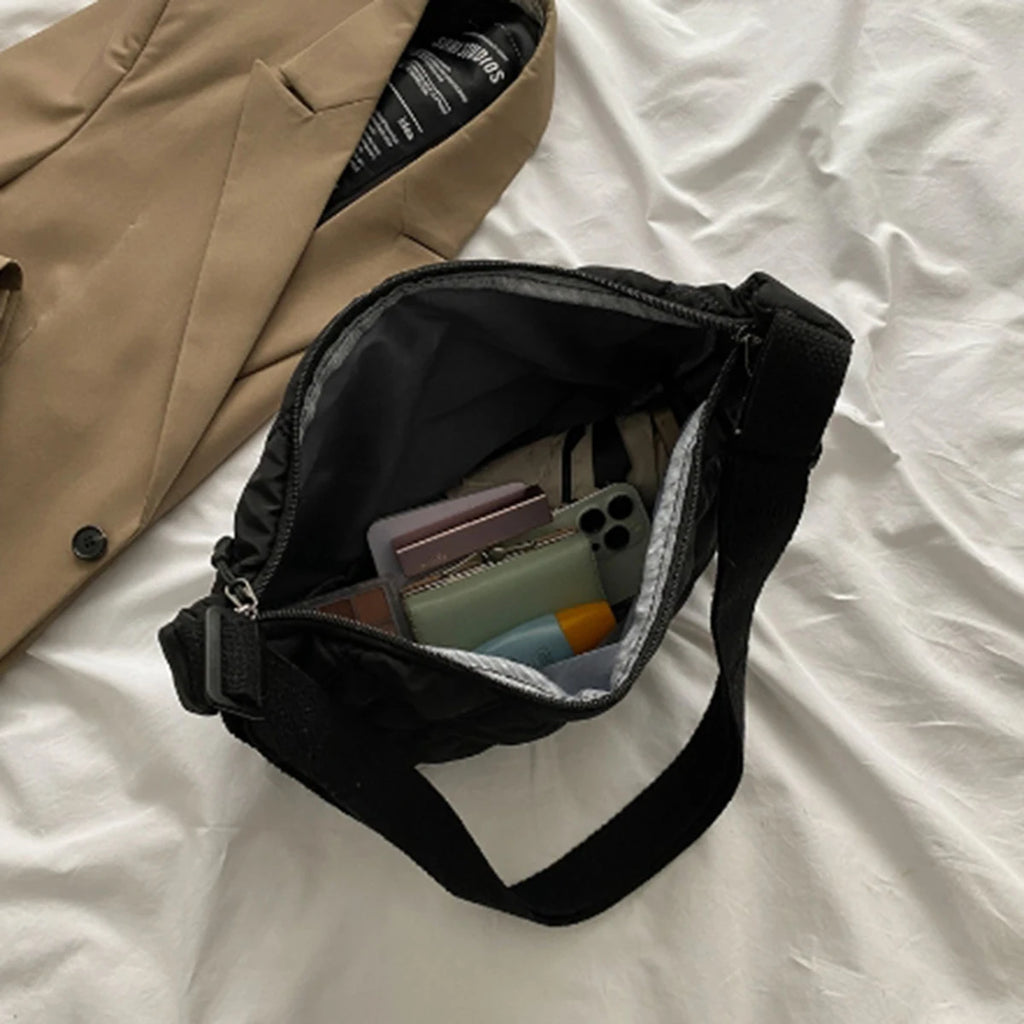 Black diamond check embroidered thread large capacity down Cloud Women's shoulder crossbody dumpling bag (without pendant)