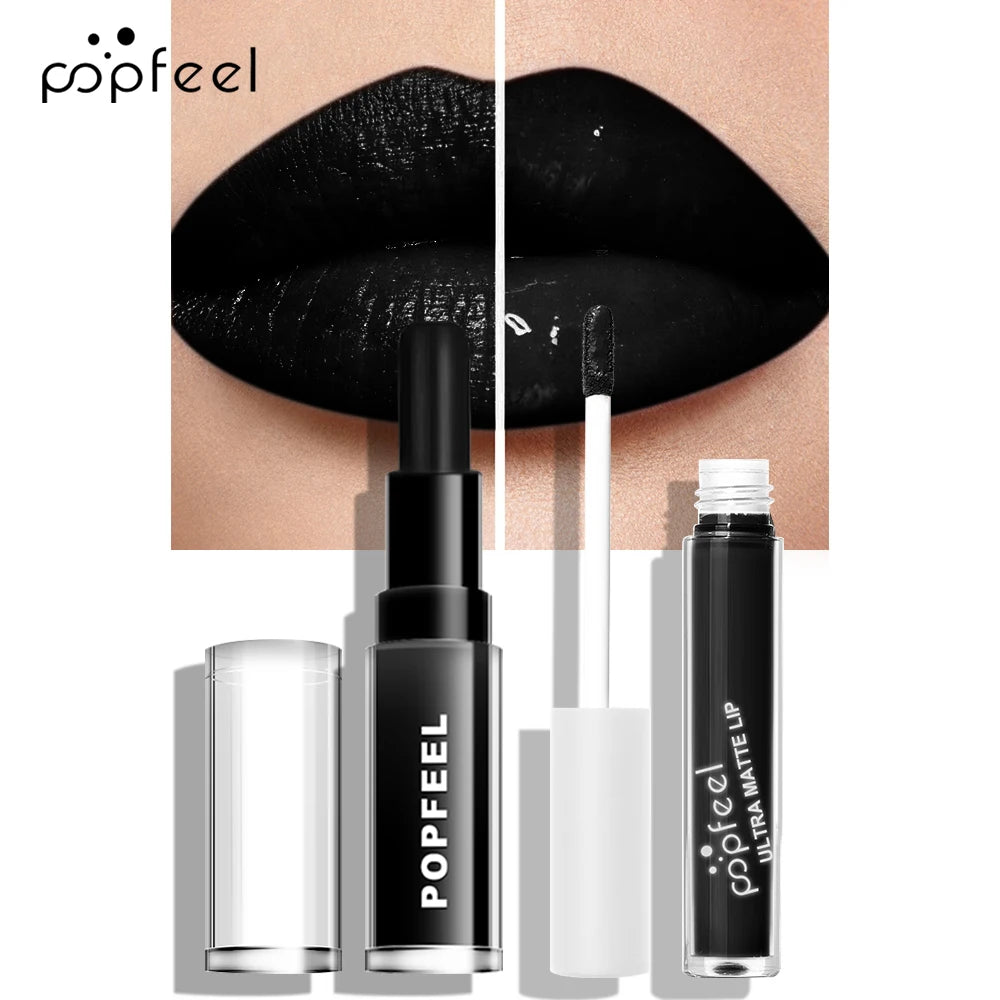 POPFEEL Hallowmas Lip Makeup Kit Black Lip Gloss Matte Lip Stick Long Lasting