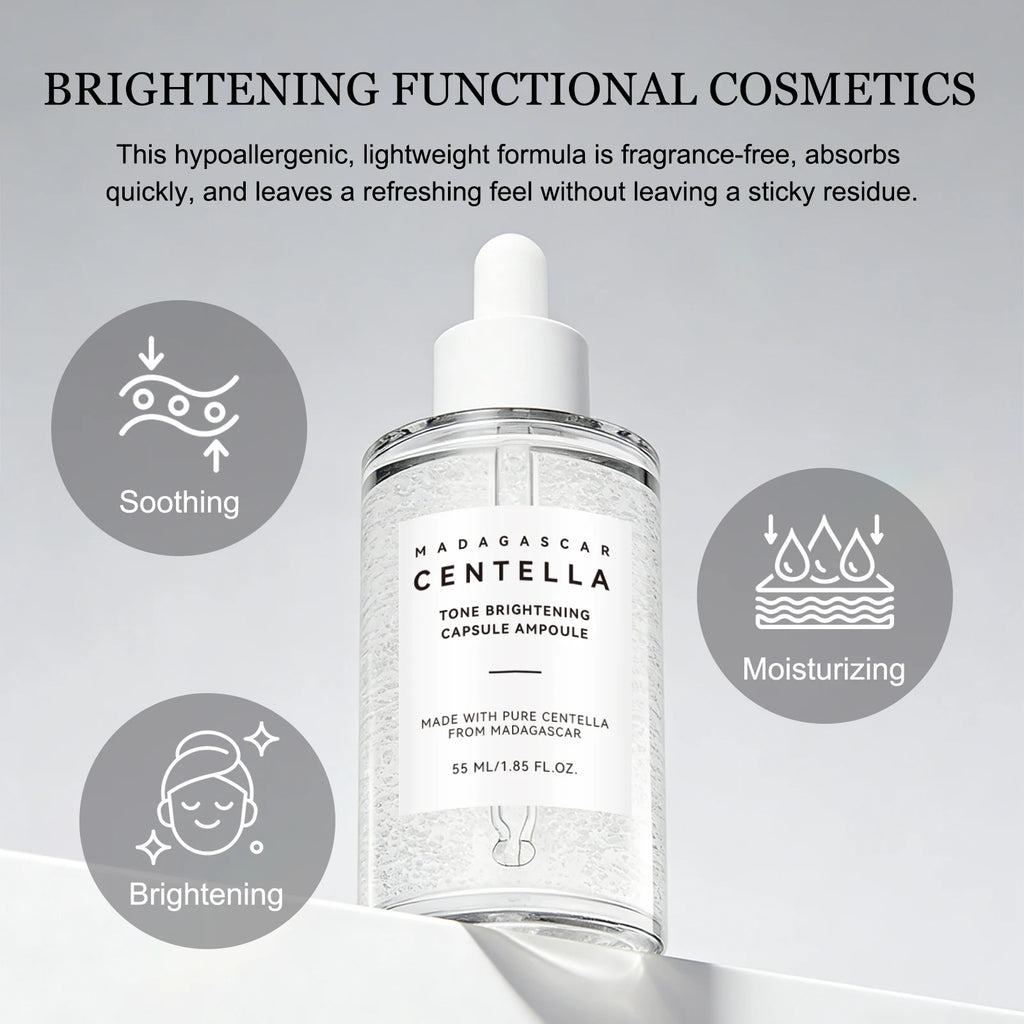Madagascar Skin Tone Perfector Brightening Ampoule 55ml - Centella & Niacinamide Serum Hydrates, Soothes & Enhances Radiance.