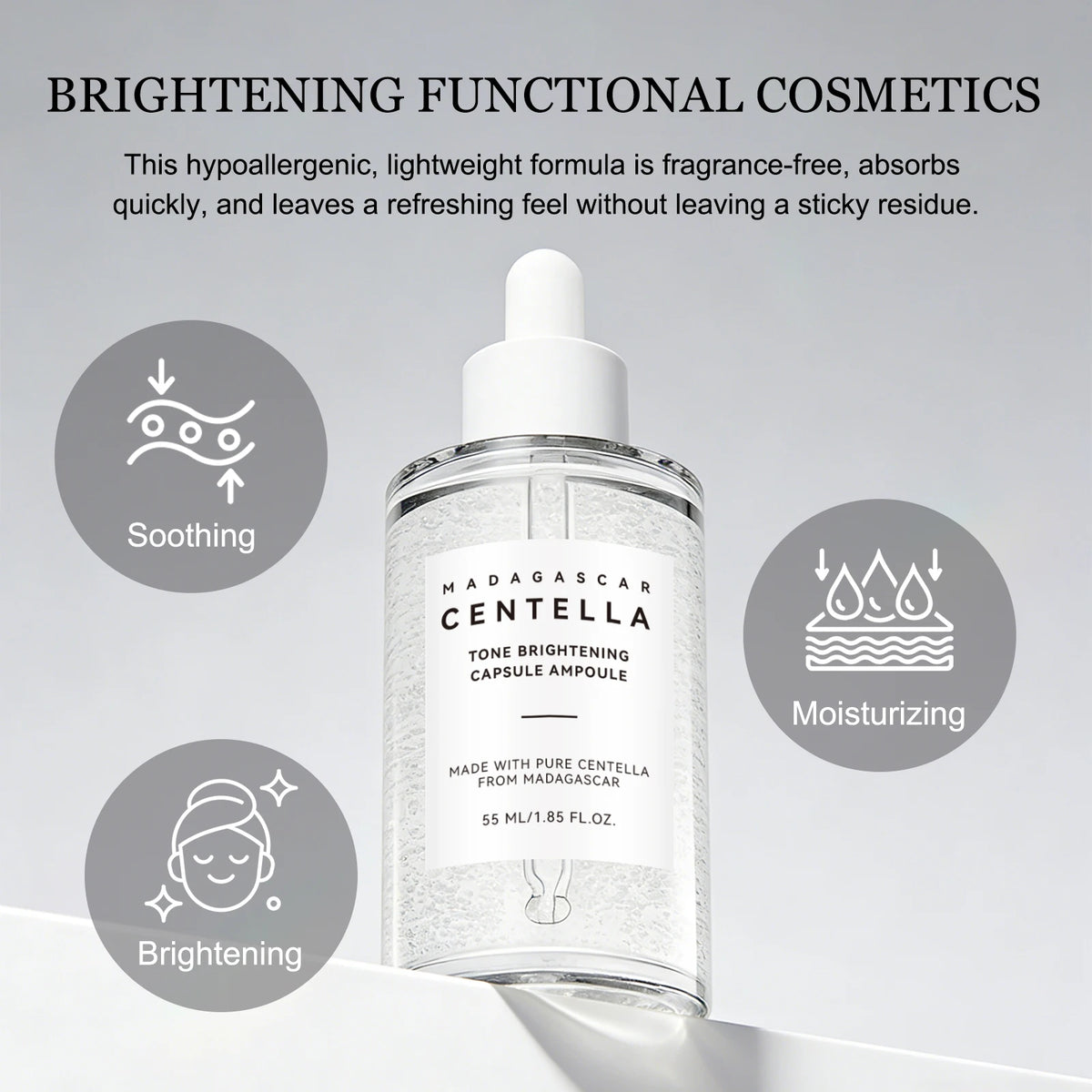 Madagascar Skin Tone Perfector Brightening Ampoule 55ml - Centella & Niacinamide Serum Hydrates, Soothes & Enhances Radiance.