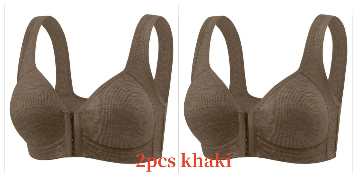 Women's Bra Wire-Free Front Closure Solid Color Full Coverage Fixed Cups More Considerate for Middle-Aged And Elderly Individual