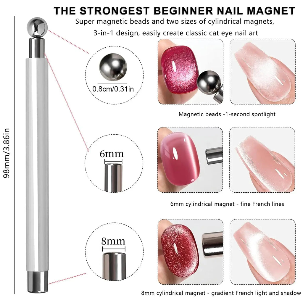 1/2Pcs Cat Eye Magnetic Set Ball With Nail Magnetic Stick Tool Set Double-head Strong Magnet Pen 3D Cat Eye Gel Nail Supplies