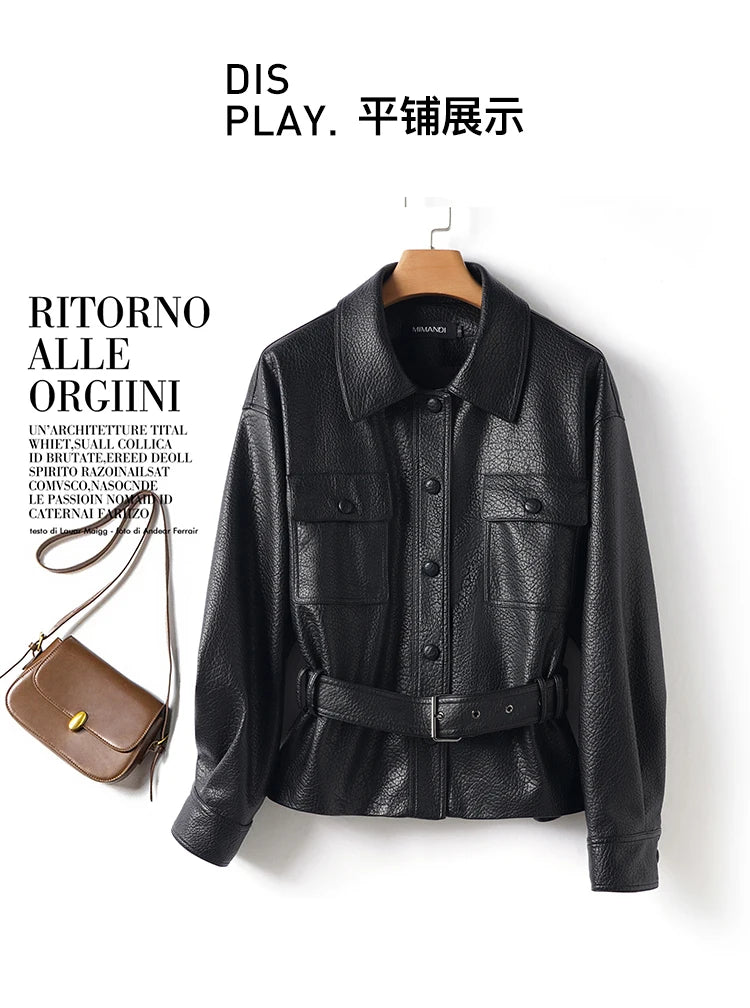 fashion genuine leather jacket woman, 2025 autumn sheepskin coat