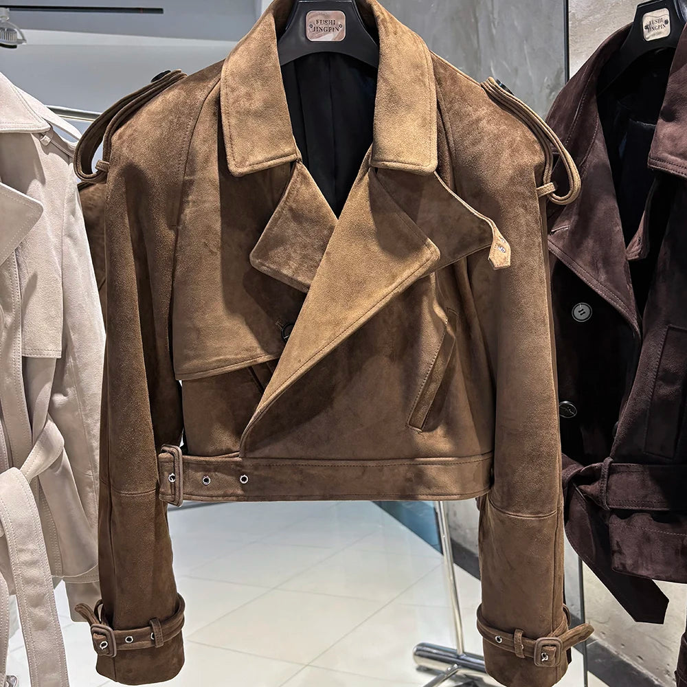 YOLOAgain Women's Real Leather Jacket Sheepskin Coat