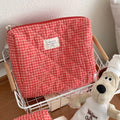Women Large Capacity Checkered Cosmetic Bag Girls Cotton  Skincare Brushes Storage Bag Portable Travel Toiletry Bag Makeup Bag